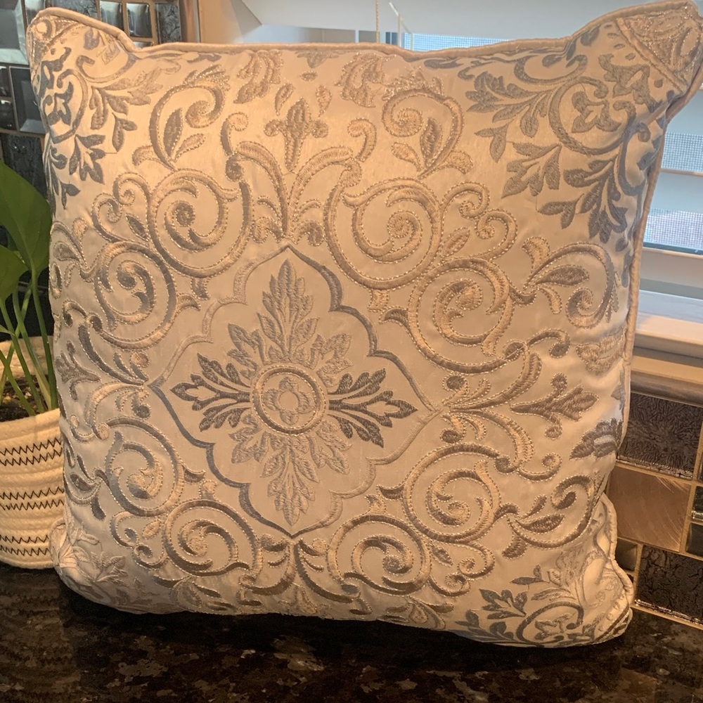 Croscill Silver and Cream Accent Pillow